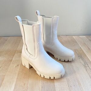 Winter White Ivory Vegan Leather Chunky Boots